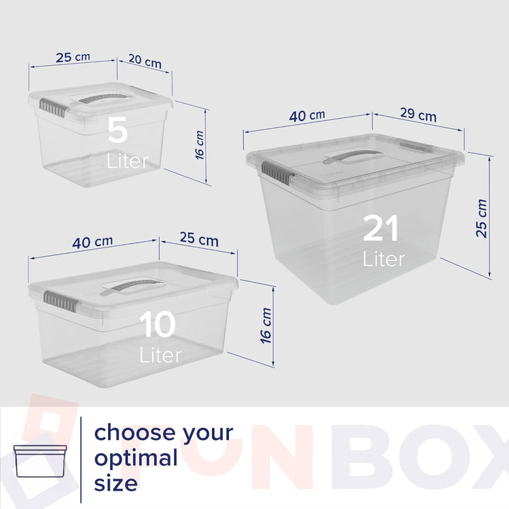 PROFUN Aufbewahrungsboxen Set mit Deckel - 21 L, 10 L und 5 L – Gross Plastikbox mit Deckel – Stapel
