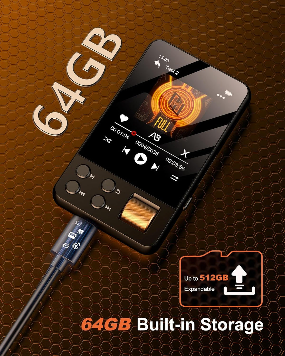 MP3 Player Bluetooth 5.4 mit 64GB Speicherkarte, MP3 Player Kinder mit Kopfhörer, 2,4 Zoll Touchscre