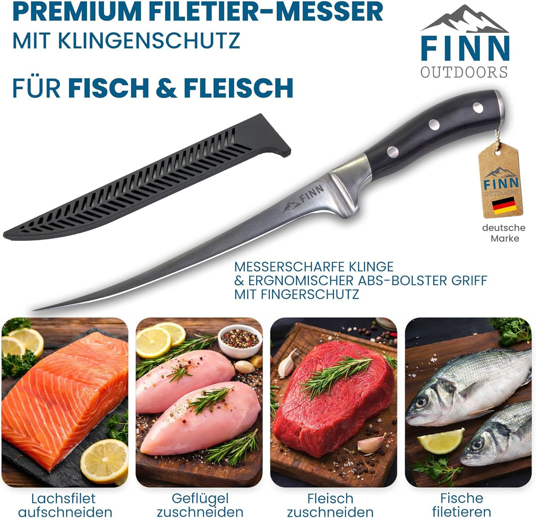 Premium Filetiermesser 18,5 cm – Flexibles Edelstahl Fischmesser mit Klingenschutz – Filiermesser fü