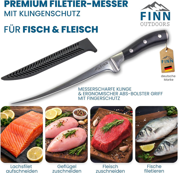 Premium Filetiermesser 18,5 cm – Flexibles Edelstahl Fischmesser mit Klingenschutz – Filiermesser fü