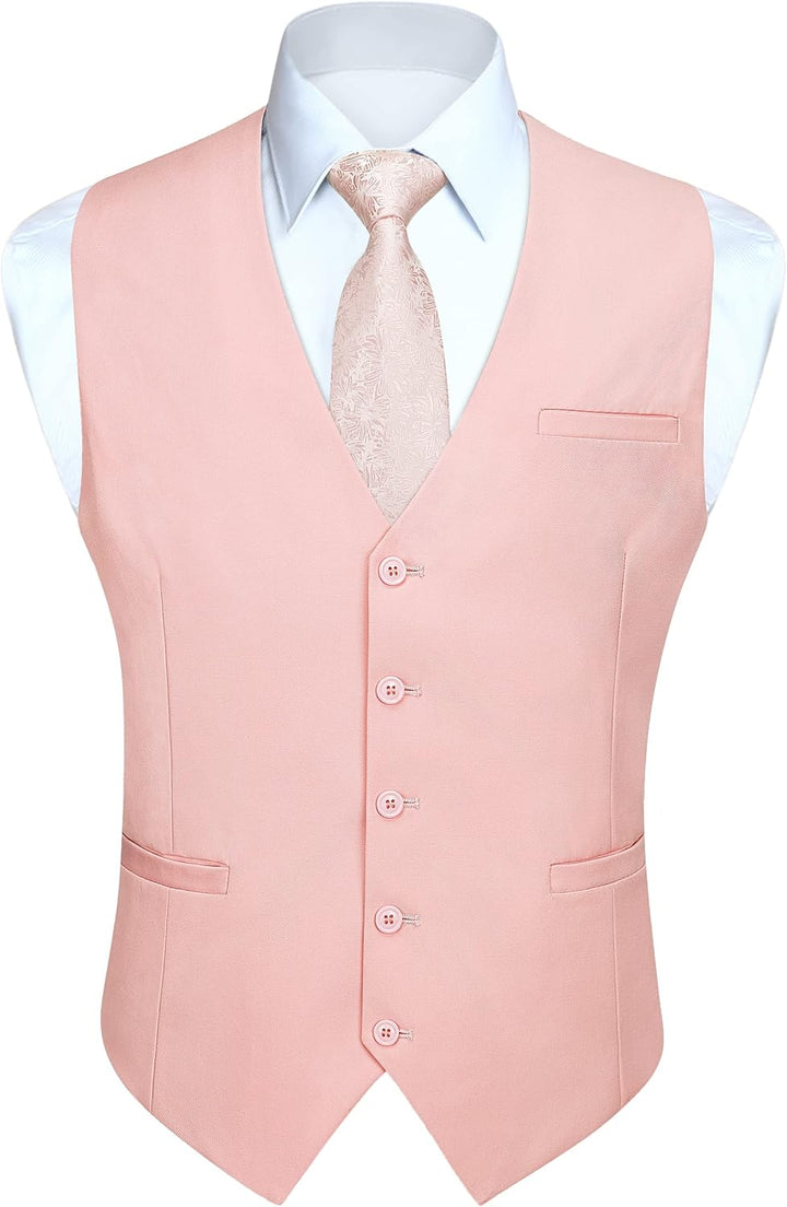 HISDERN Herren Formale Hochzeit Party Weste Baumwolle Einfarbig Weste 3XL Z1 - Rosa, 3XL Z1 - Rosa