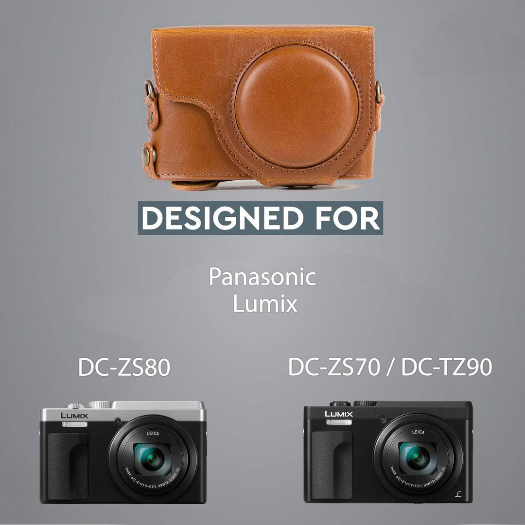 MegaGear MG1260 Panasonic Lumix DC-TZ95, DC-TZ90 Ever Ready Leder Kamera-Case mit Trageriemen - Hell
