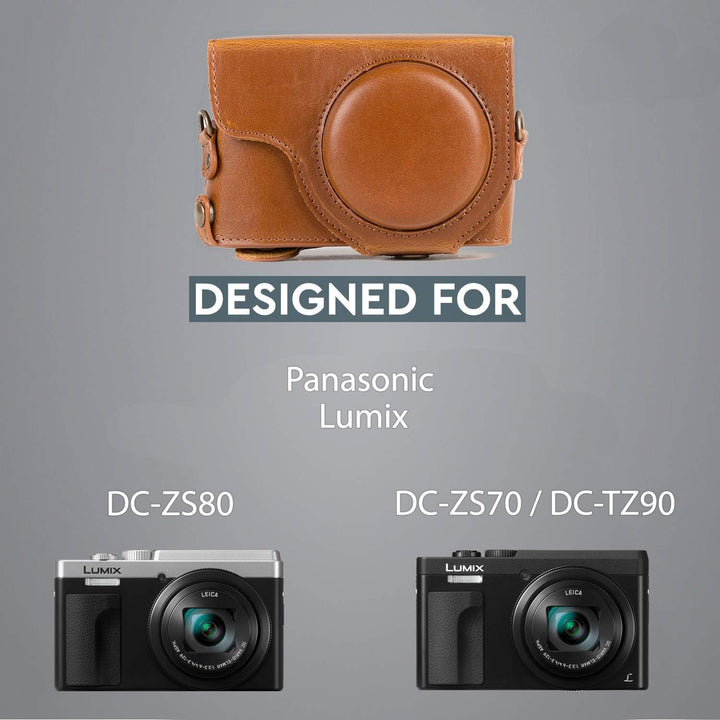 MegaGear MG1260 Panasonic Lumix DC-TZ95, DC-TZ90 Ever Ready Leder Kamera-Case mit Trageriemen - Hell