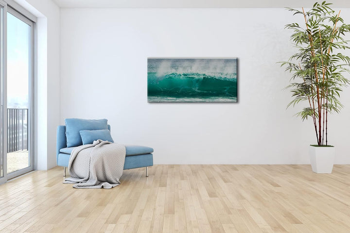 Die Welle Panorama 60x30 cm als Leinwandbild, Motiv fertig gerahmt auf Echtholzrahmen, Hochwertiger
