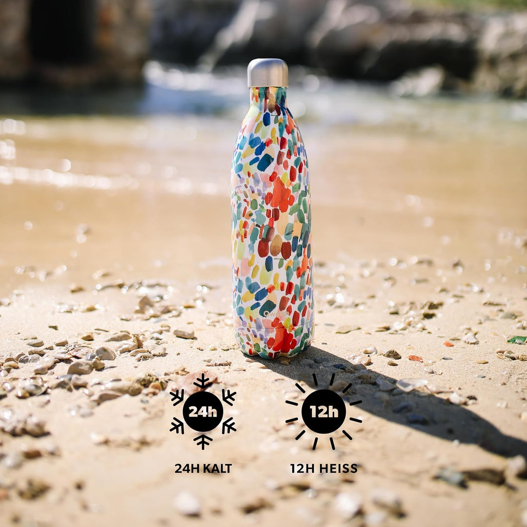 QWETCH - Isothermische Originals Flasche - Arty 1L - Nomadische Edelstahlflasche - 24h Kalt und 12h