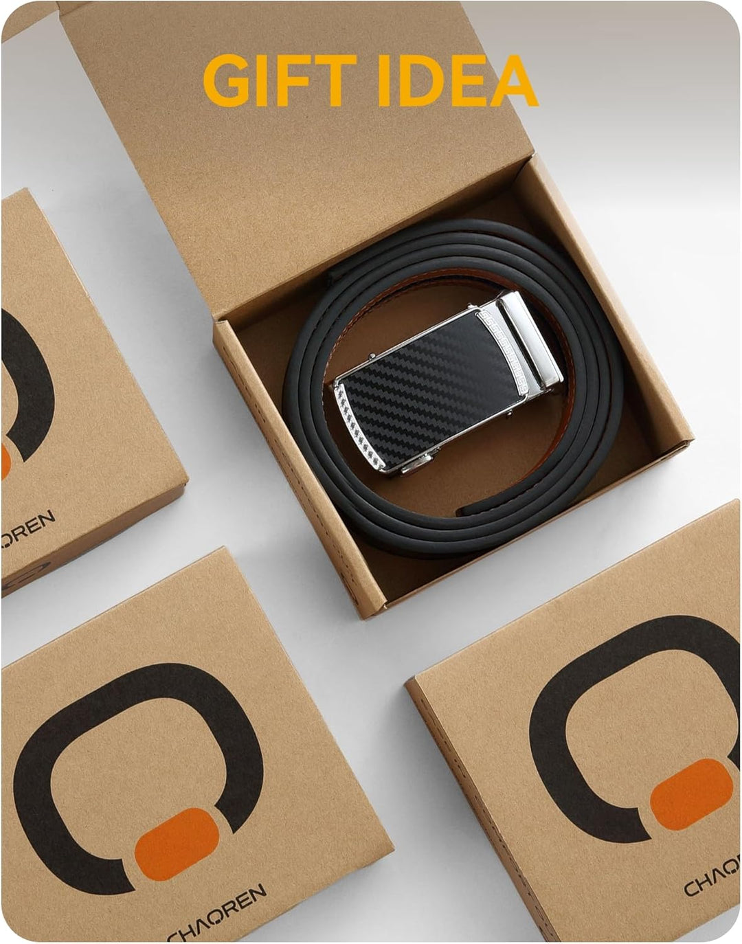CHAOREN Gürtel Herren, Automatik Ledergürtel Herren 35mm ohne Löcher Taille 90-100cm (Gesamtlänge 11