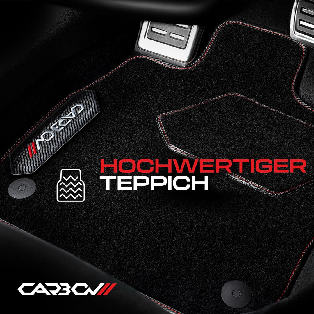 MOTOS Personalisierte Velours-Fussmatten Carbon Series passend für Volkswagen Touran I 2010-2015 zwe
