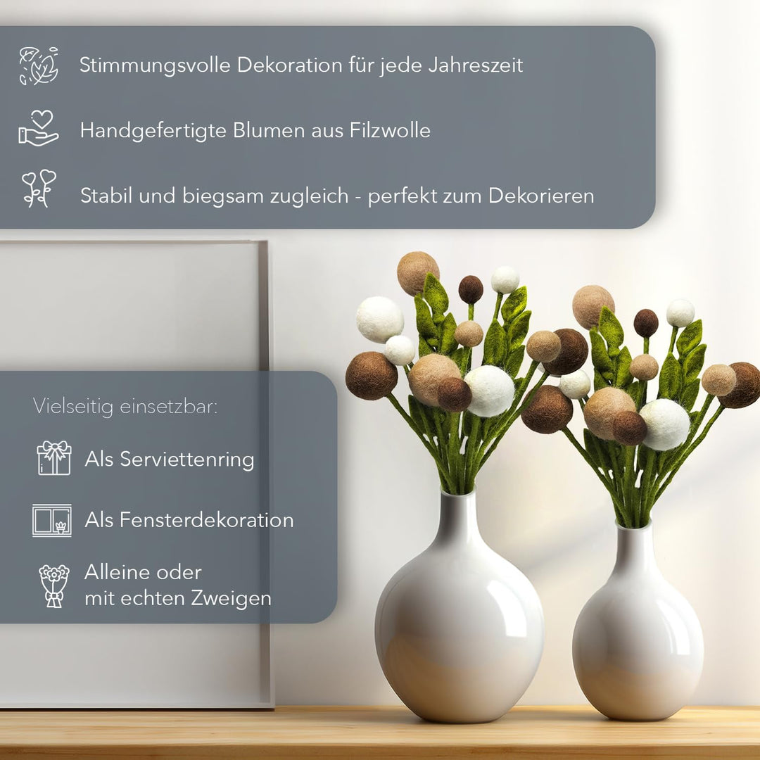your castle Blumenstrauss aus 12 handgearbeiteten künstlichen Filzblumen &amp; 2 Ästen, fairer Handel, n