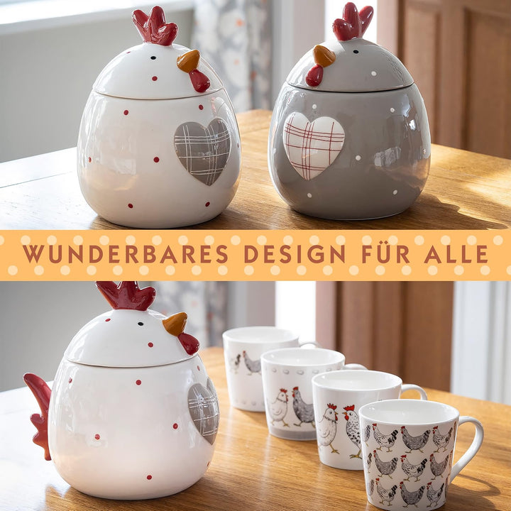 SPOTTED DOG GIFT COMPANY - Keksdose Keramik, Vorratsdose 1.9L mit Deckel, Hühner Huhn Deko und Gesch