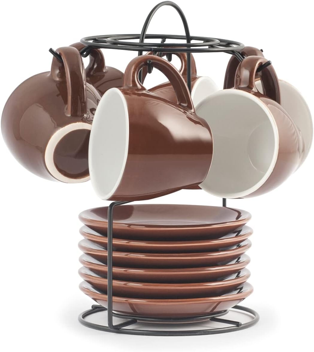 ROYAL NORFOLK 729362 Set mit 6 Kaffeetassen, Stoneware, mit Untertasse, Braun, CC 90