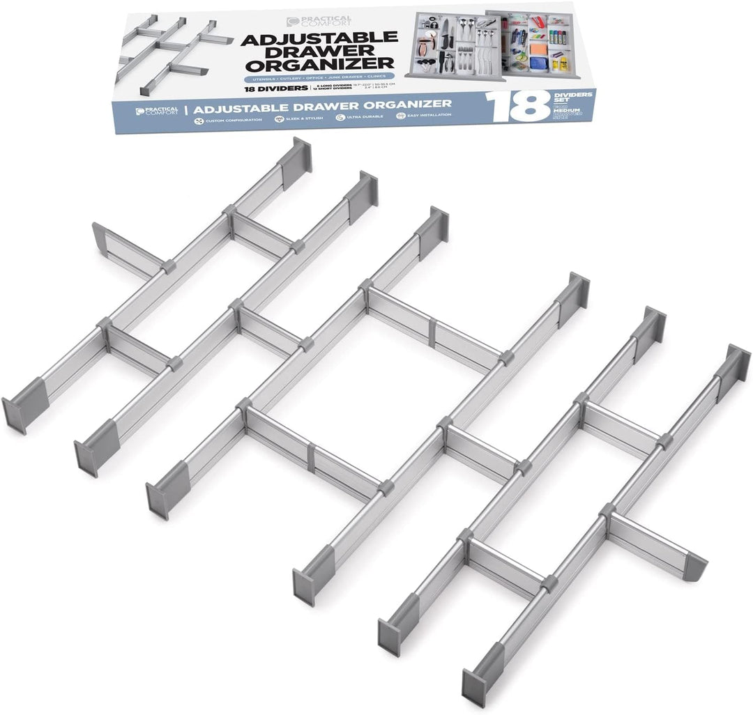 Schubladen-Organizer, Verstellbarer Schubladeneinsatz aus Aluminium für Clutter-Freie Küche, Schubla