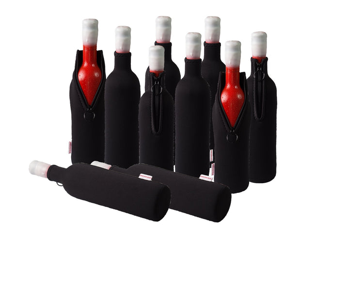 Neopren Flaschenkühler, Weinkühler, Getränkekühler (10er Spar-Set 0.7/0.75 Liter, Schwarz) Schwarz 1