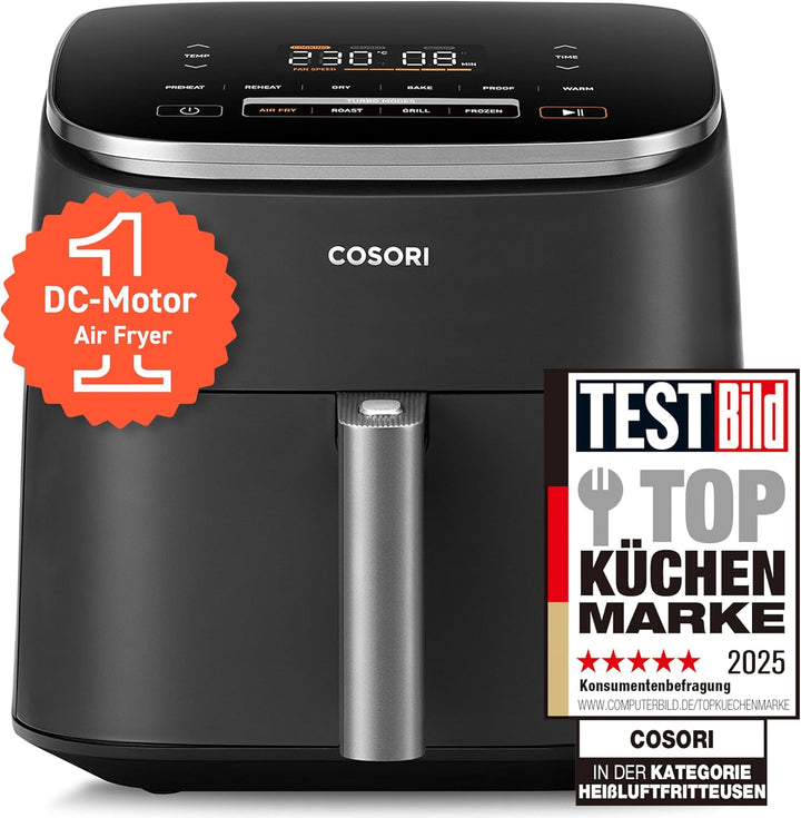 Cosori Turboblaze Heissluftfritteuse Airfryer, 9-in-1 Air Fryer XXL 6L, leiser DC Motor mit 5 Geschw