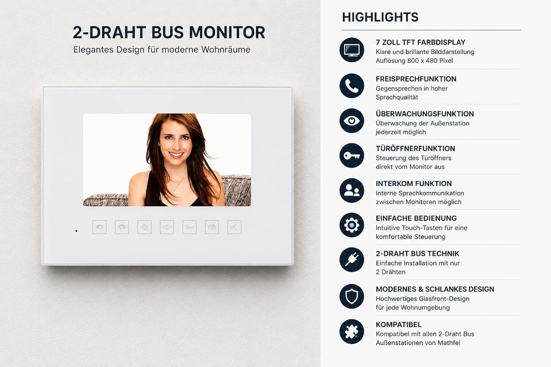 2 Draht Bus Video Türsprechanlage mit RFID für 4 Familienhaus – Monitor weiss, Aussenstation Anthraz