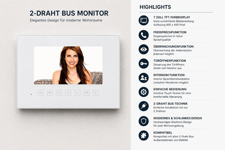 2 Draht Bus Video Türsprechanlage mit RFID für 4 Familienhaus – Monitor weiss, Aussenstation Anthraz