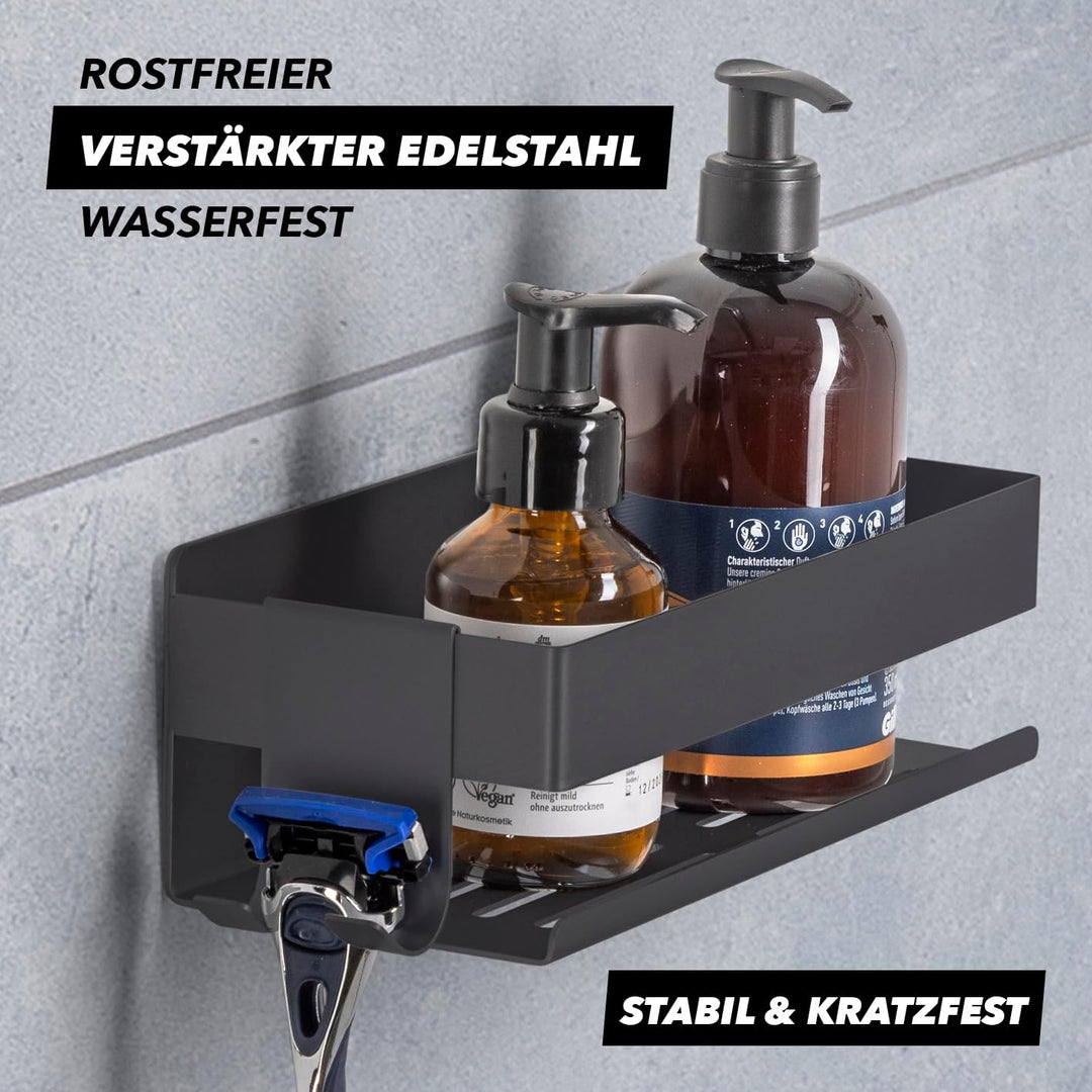 BENKSTEIN Duschablage 2er-Set | Duschregal – zum Kleben oder Bohren | Duschkorb zum Hängen – ohne Bo