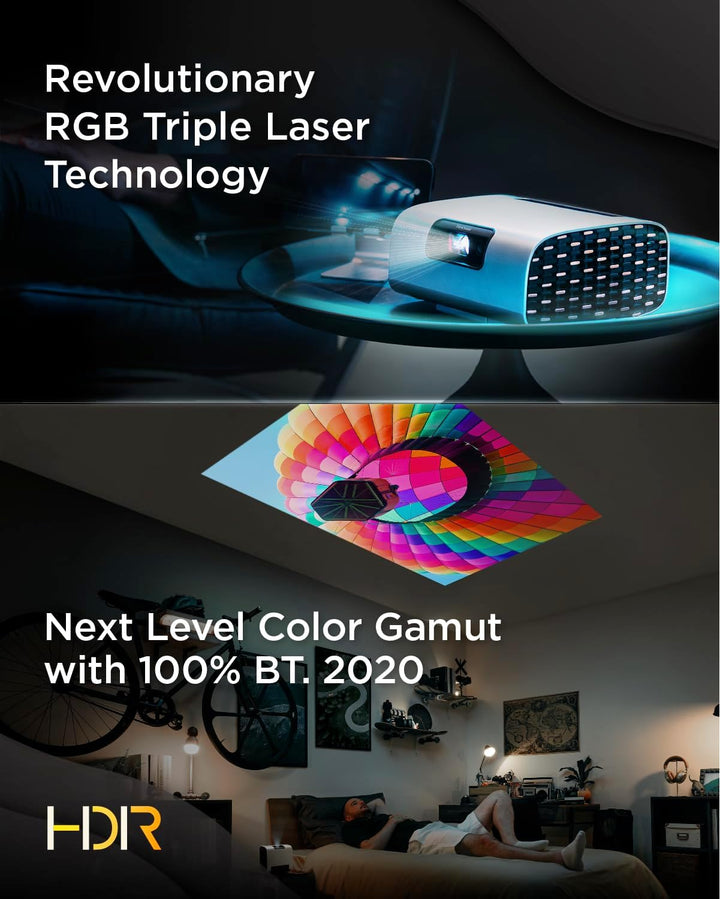 ViewSonic M10 Tragbarer RGB Laser Smart Projektor mit Harman Kardon Lautsprecher, Silber, M10