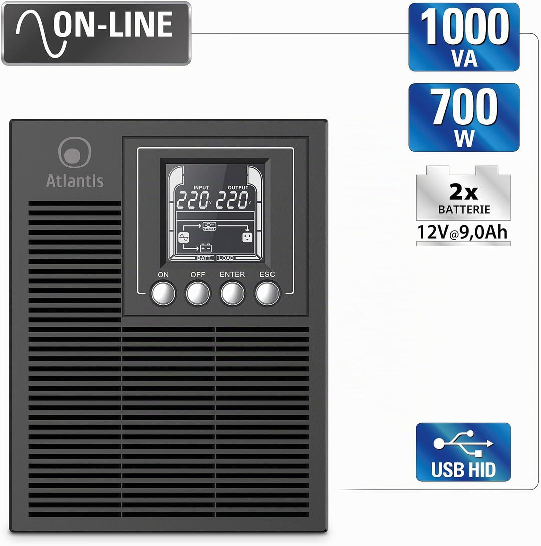 Atlantis A03-OP1002XLN UPS OnLine 88% Leiser unterbrechungsfreie Stromversorgung Server Doppelwandle