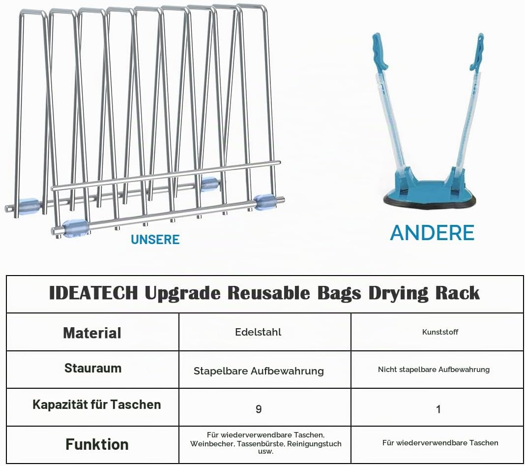 Wiederverwendbare Aufbewahrungstaschen Rack, Trockengestell für Aufbewahrungstaschen, Rostfreier Stä