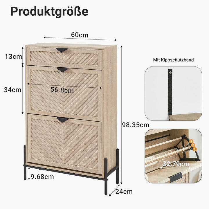 Schmal Schuhschrank mit 2 Klappen platzsparender, Schmaler Geschlossen Schuhregal Schuh Schrank Schu