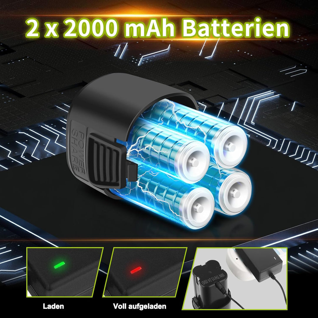 16.8V akkuschrauber klein, Akku bohrmaschine mit 2*2000 mAh Akkus, 50N.m max bürstenloses akkubohrer