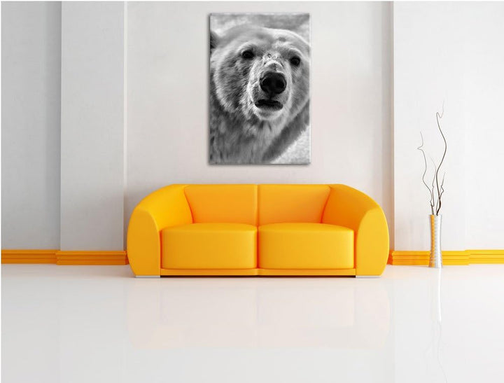 Pixxprint wachsamer Eisbär / 100x70cm Leinwandbild bespannt auf Holzrahmen/Wandbild Kunstdruck Dekor