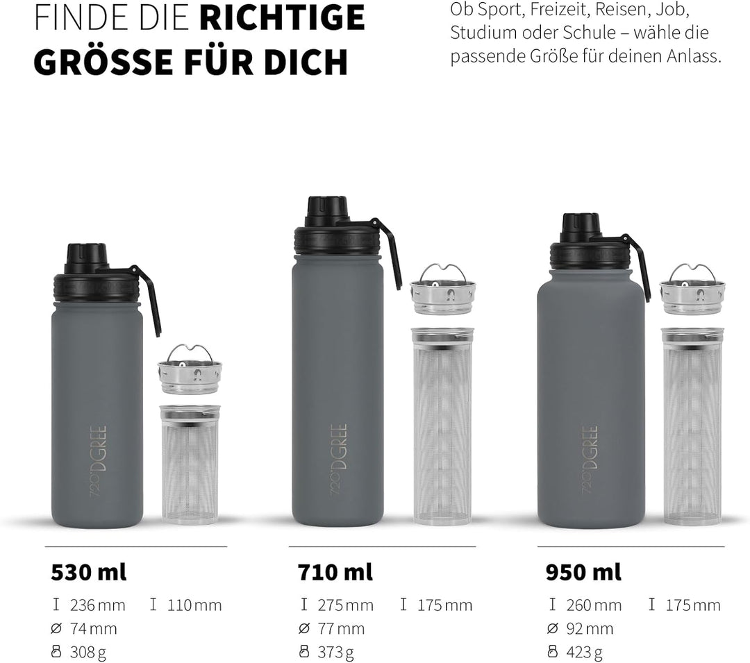 720°DGREE Edelstahl Thermo Trinkflasche 950ml “noLimit” +Früchtebehälter - Auslaufsicher, Kohlensäur