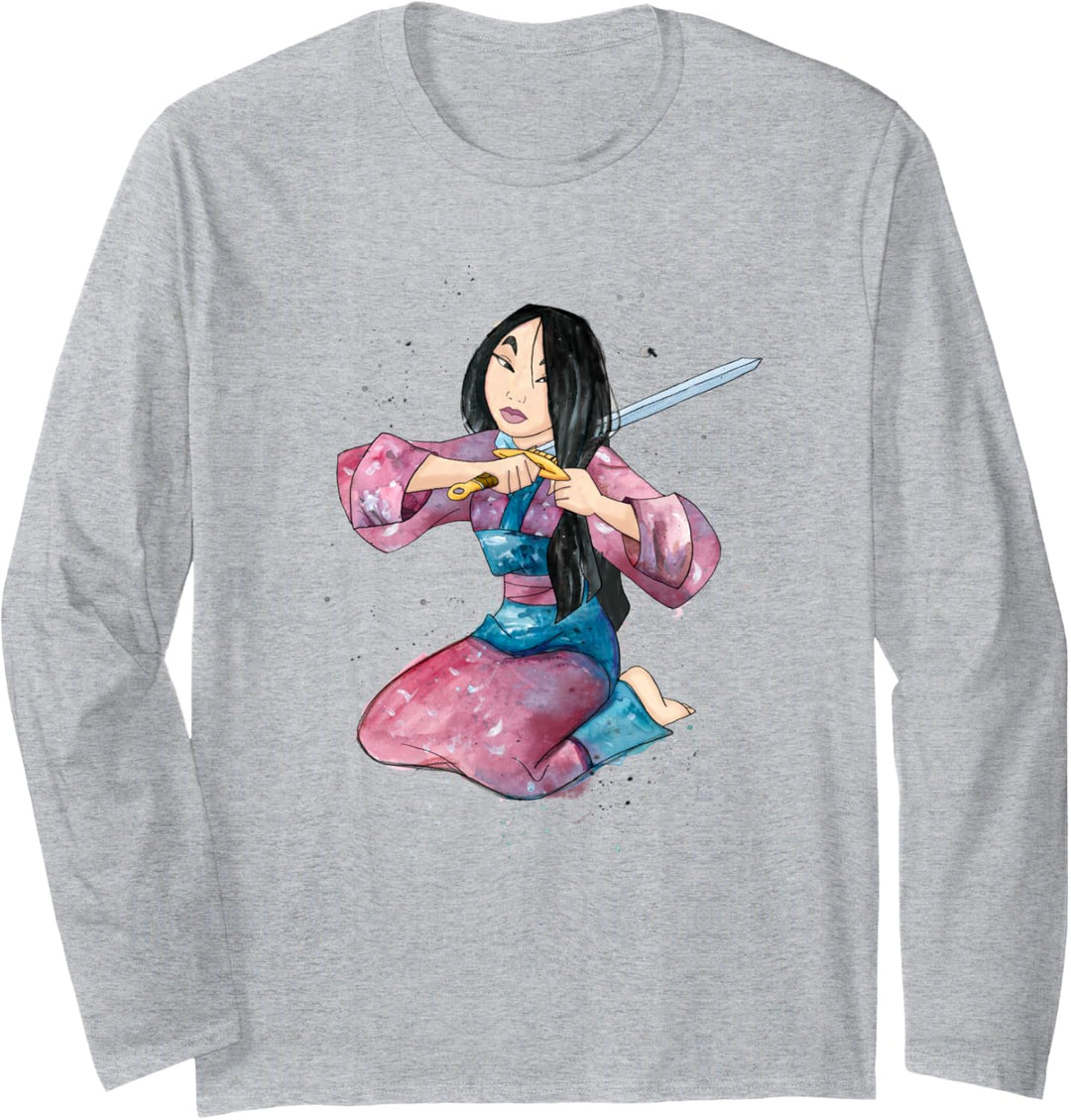 Disney Mulan Haircut Watercolor Style Portrait Langarmshirt