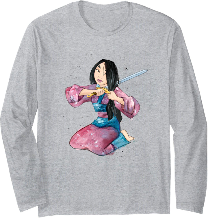 Disney Mulan Haircut Watercolor Style Portrait Langarmshirt