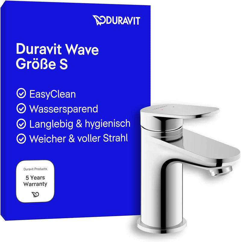 Duravit Wave Waschtischarmatur, Grösse S (Auslauf Höhe 77 mm), wassersparende Waschbecken Armatur (M