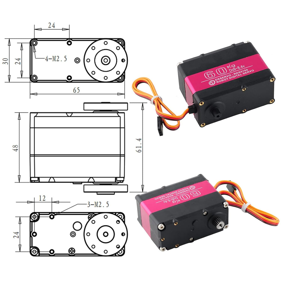 Wishiot RDS5160 Servo 60 kg RC Digital Servo High Torque Mental Gear 180 270 Degree mit U-förmiger B