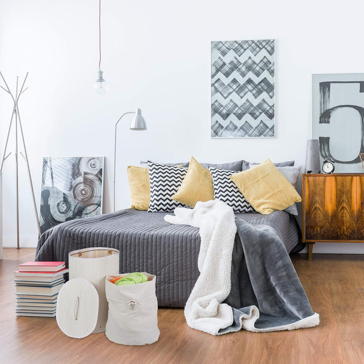 Relaxdays Wäschekorb Bambus, oval, 46 l, faltbar, Wäschesammler mit Deckel, Bad & Schlafzimmer, HBT: