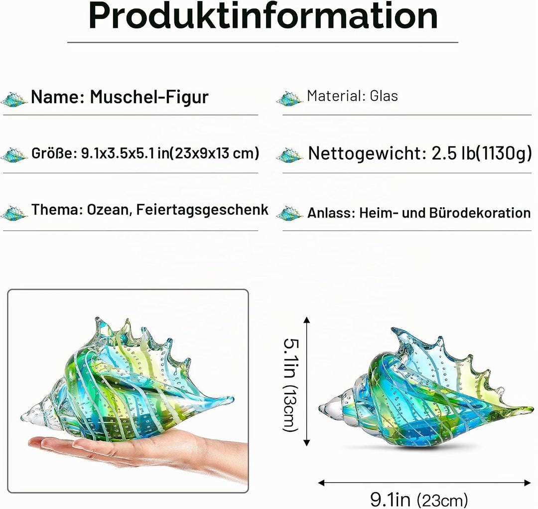 EUSTUMA Mundgeblasene Glasmuschelfiguren, Meerestier-Ornament für Heimdekoration, Meerestier-Kollekt