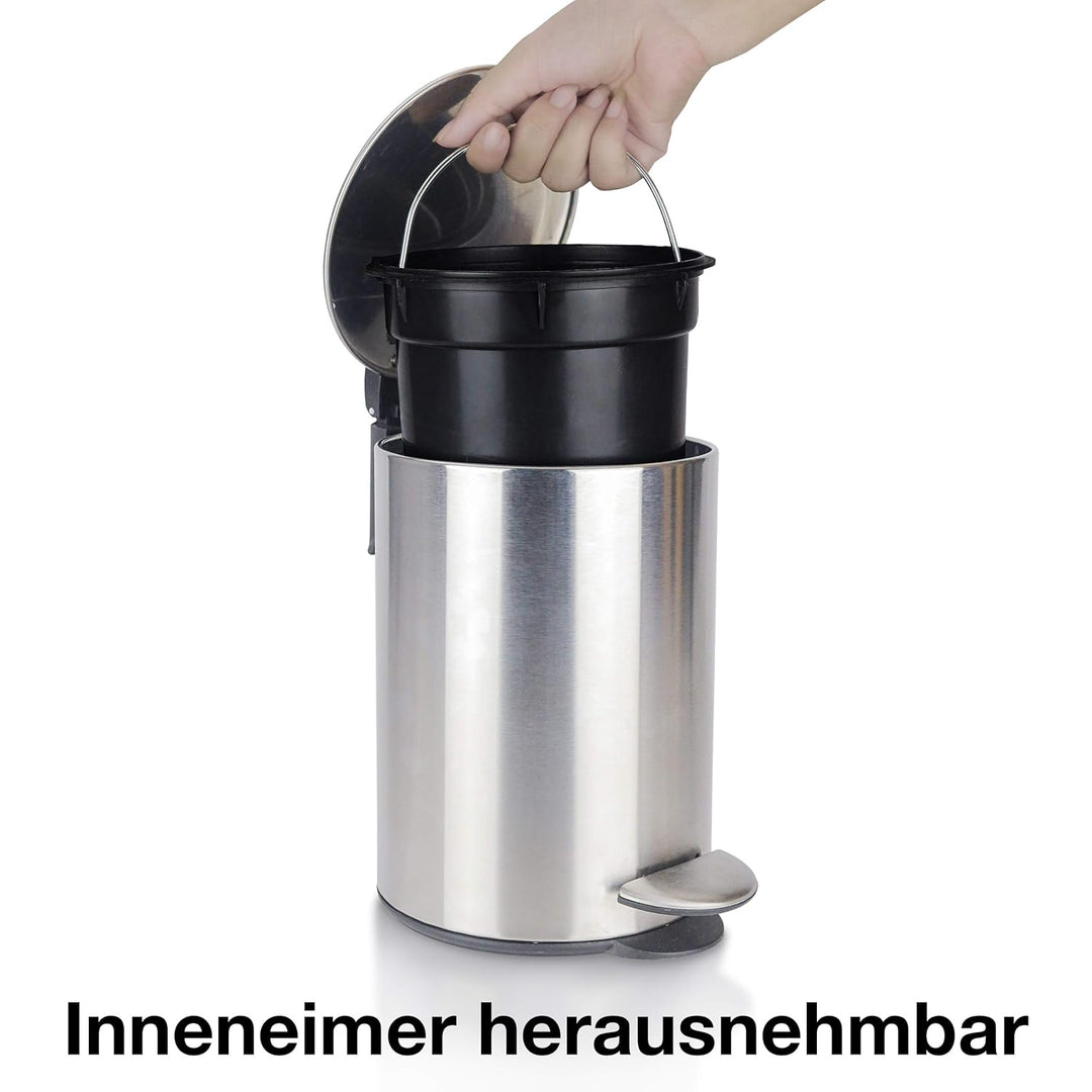 BADIONA Kosmetikeimer 5l Edelstahl mit Absenkautomatik | Badezimmer Mülleimer klein | Mini Mülleimer