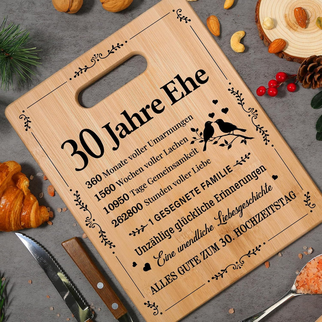 Geschenke zur Perlenhochzeit, Bambus-Schneidebrett zur Feier der Perlenhochzeit, Romantisches Gesche