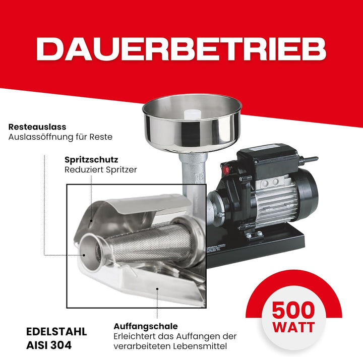 Reber Elektrische Tomatenpresse Nr. 5 500 W für Passata und Konserven | Für Marmeladen und Fruchtsäf