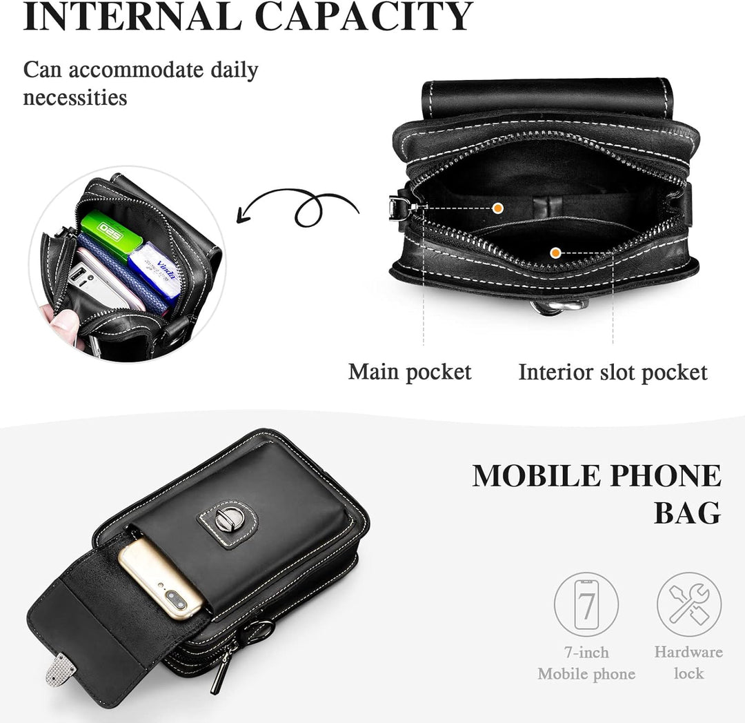 BAIGIO Handytasche Leder Vintage Gürteltasche Herren Hüfttasche Klein Schultertasche Umhängetasche R