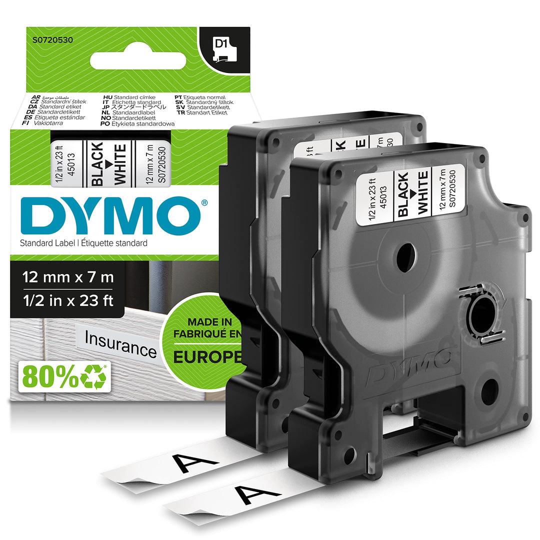 DYMO Original D1-Etikettenband | schwarz auf weiss | 12 mm x 7 m | selbstklebendes Schriftband| für