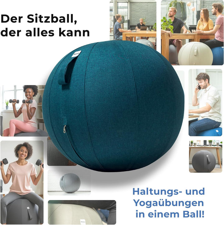 Sitzball Büro Ergonomisch 65 cm, Ergonomische Sitzmöbel für Büro und Heimbüro, Langlebiger Stoff, Gy