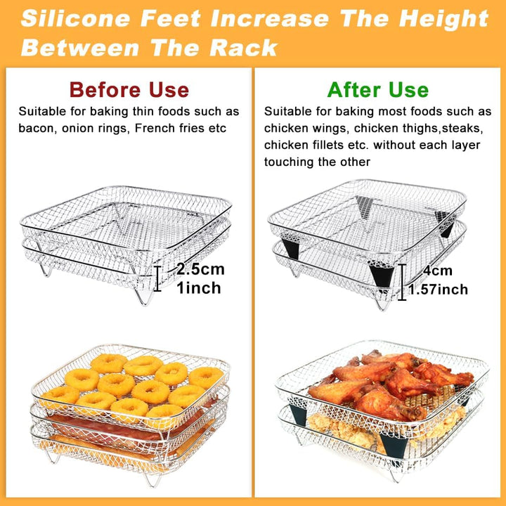 Air Fryer Racks, Square Drei Schichten Stapeln 304 Edelstahl Rack, Air Fryer Korb Tray, Air Fryer Zu