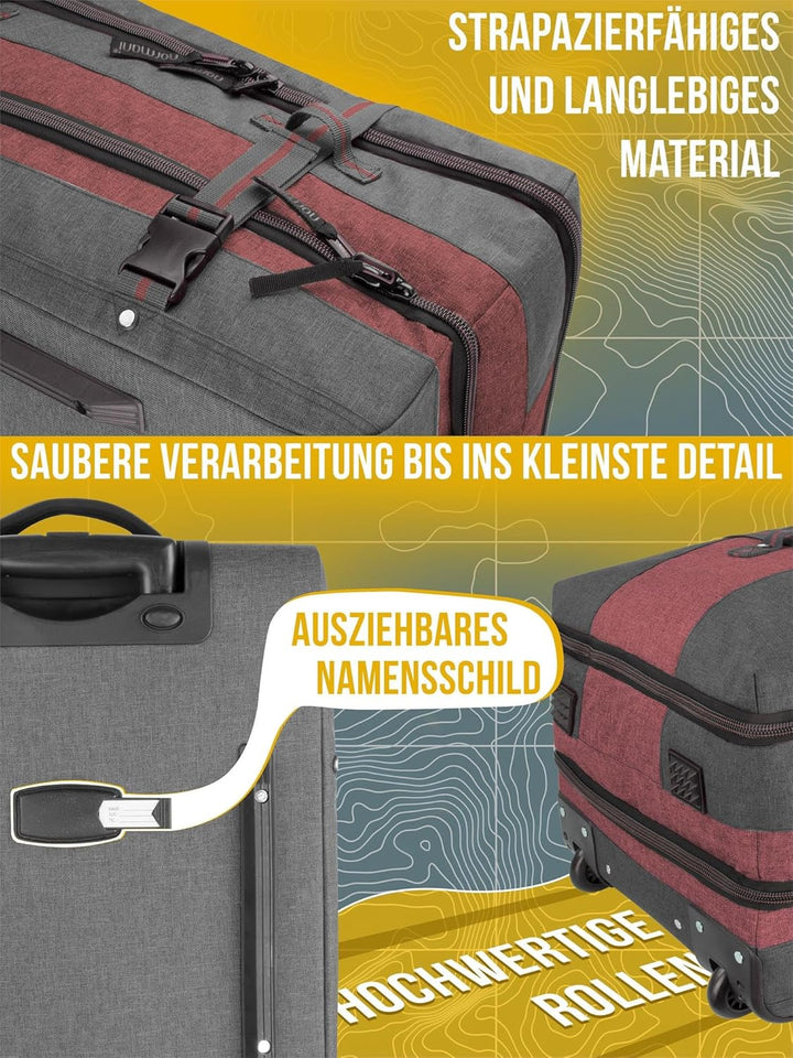normani Handgepäck Reisetasche Trolley - 45 L (52 x 38 x 20-28 cm) Farbe Dunkelgrau/Rot Dunkelgrau/R