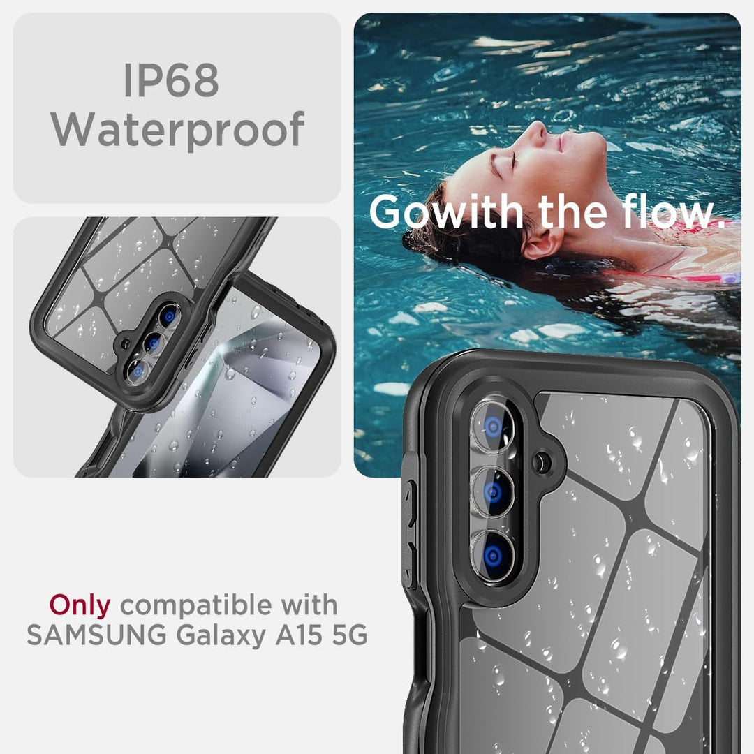 Miimall IP68 Wasserdicht Schutzhülle Kompatibel mit Samsung Galaxy A15 Hülle, PC+TPU A15 5G 4G Full