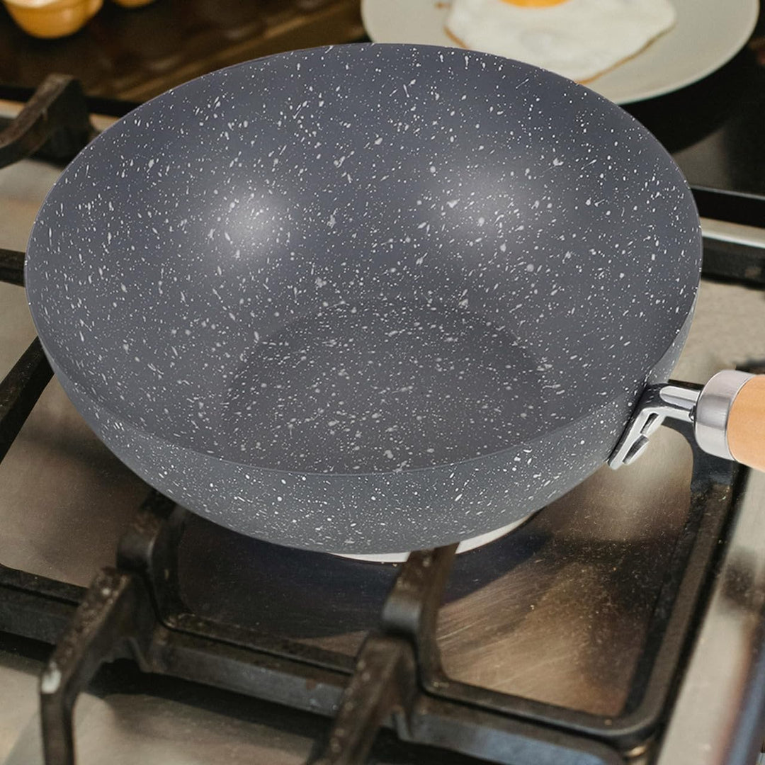 Luxshiny Kleine Wokpfanne 20cm Antihaftbeschichtet aus Gusseisen für Induktionsherd und Gasherd Mult