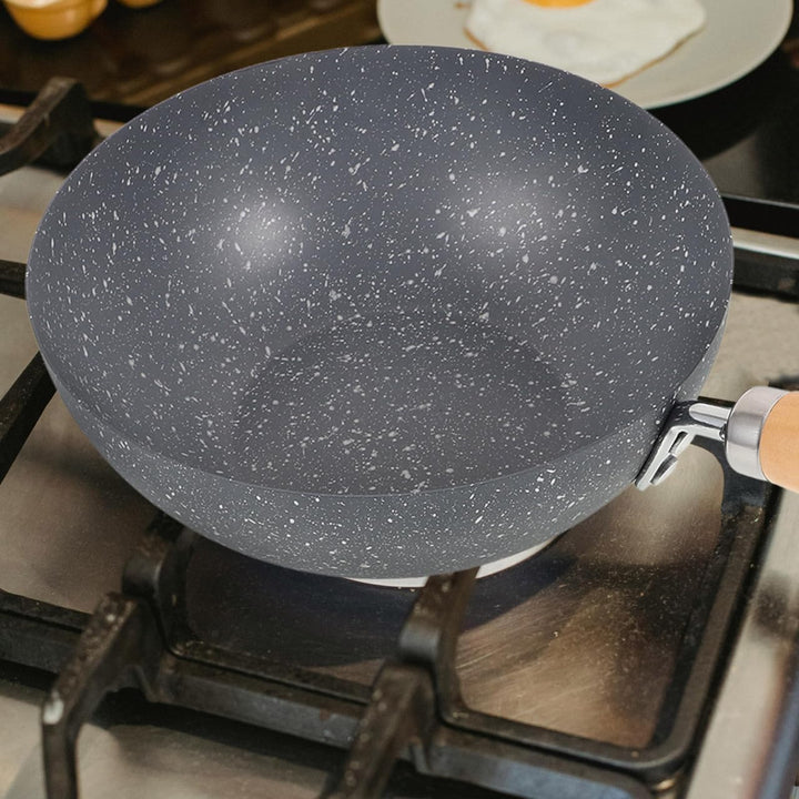Luxshiny Kleine Wokpfanne 20cm Antihaftbeschichtet aus Gusseisen für Induktionsherd und Gasherd Mult