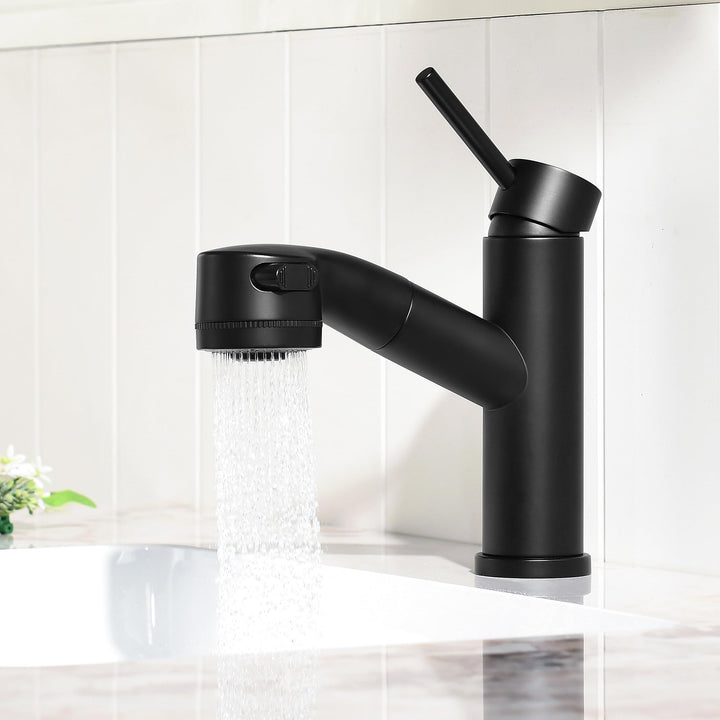 Waschbeckenarmatur mit ausziehbarer Brause Edelstahl-Wasserhahn bad mit Warm- und Kaltwassermischer