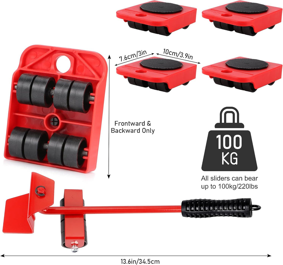 Möbel-Transportroller-Set 5-teilig Möbel-Gleitroller 4 Möbelroller & 1 Lastenheber Anti-Rutsch-Besch