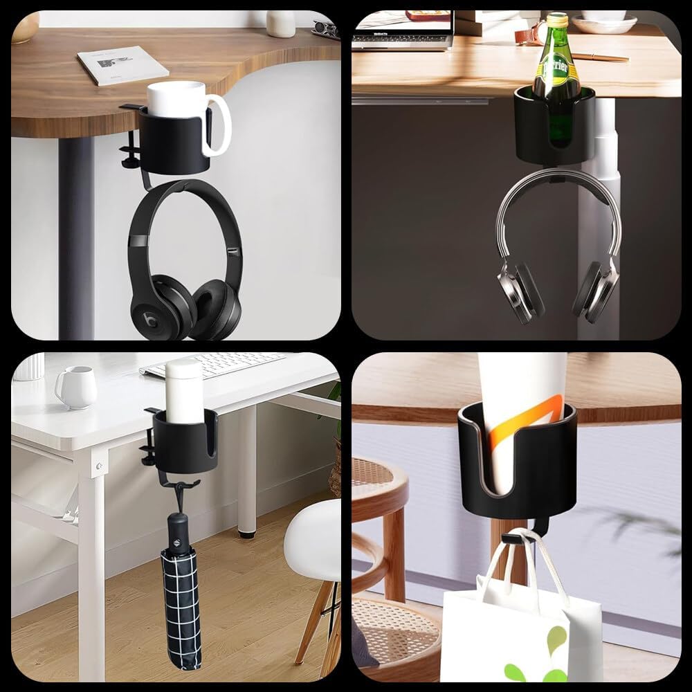 EACHPT 2 in 1 Getränkehalter Tisch & Kopfhörer Halter,Getränkehalter Schreibtisch,Anti Verschütten B