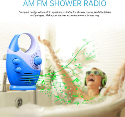 Yunseity Wasserdichtes Duschradio, Tragbares AM-FM-Radio mit Hakendesign, Batteriebetriebenes Radio,