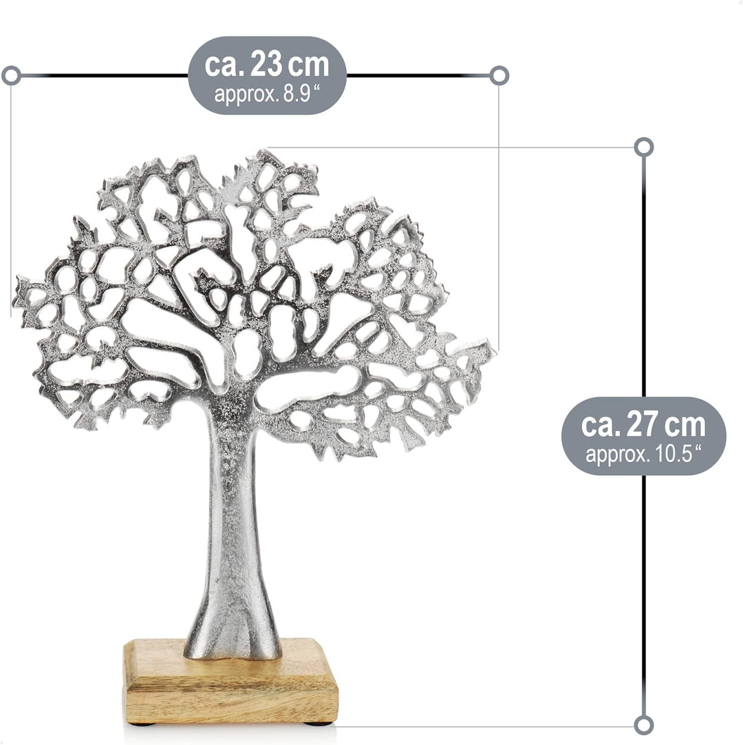 com-four® Deko-Aufsteller Baum - Metall-Baum auf Holzsockel - Deko-Baum aus Metall zum Hinstellen -