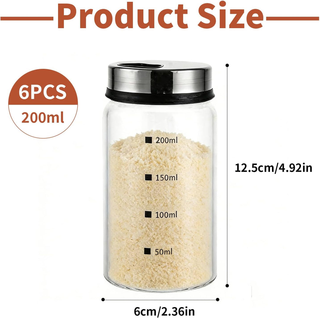Gewürzstreuer Glas: 6 Stück 200ml Gewürzgläser Gross, Gewürzstreuer mit 3 Gewürzlöchern, Gewürzdose